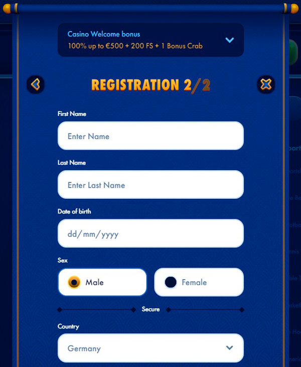 WinGaga Casino Registration